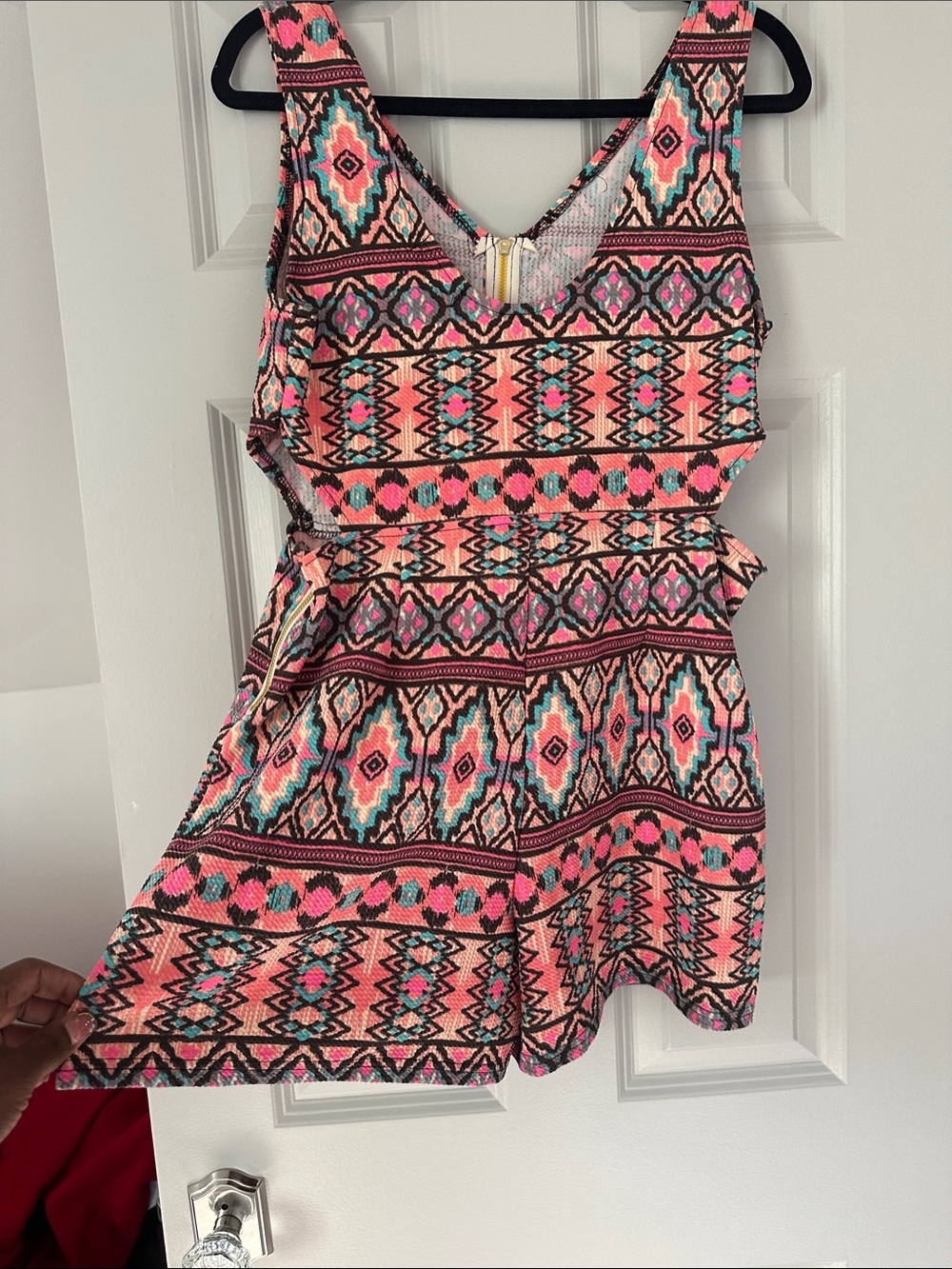 Aztec Print Sleeveless Skater Dress - Pink, Coral & Teal